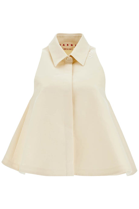 MARNI Ivory Cotton Women's Shirt with Embroidered Logo