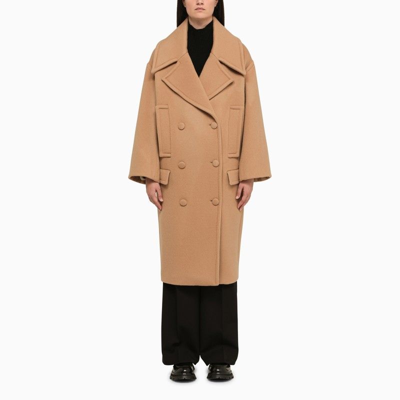 MARGAUX LONNBERG Oversized Camel Wool Double-Breasted Maxi Jacket