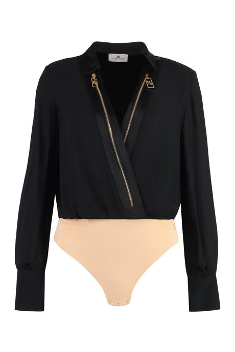 ELISABETTA FRANCHI Chic Georgette and Satin Body Shirt with Zip