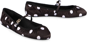 DOLCE & GABBANA Polka-Dot Satin Ballerina Flats with Golden Buckle