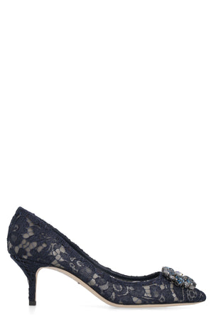 DOLCE & GABBANA Blue Embellished Lace Pumps for Women - Beautiful and Luxurious