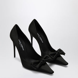 DOLCE & GABBANA  BLACK SATIN PUMPS WITH BOW