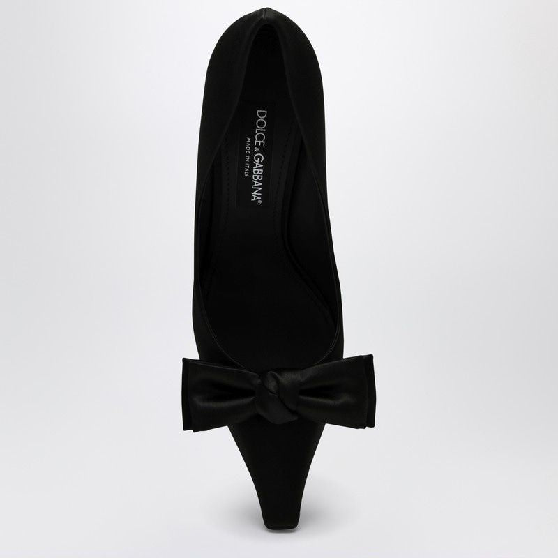 DOLCE & GABBANA  BLACK SATIN PUMPS WITH BOW