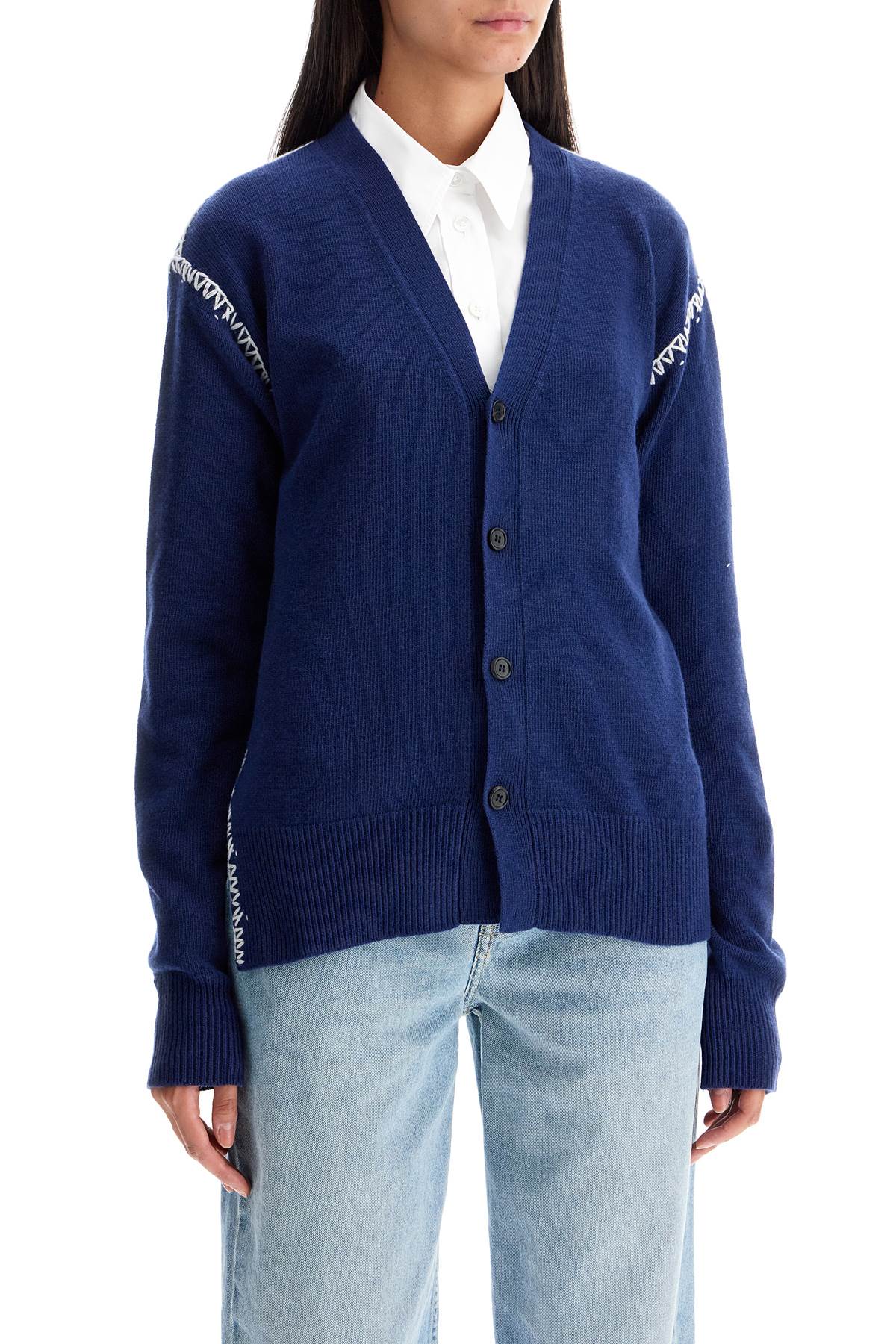 MARNI Relaxed Fit Cardigan with Contrast Stitching Details