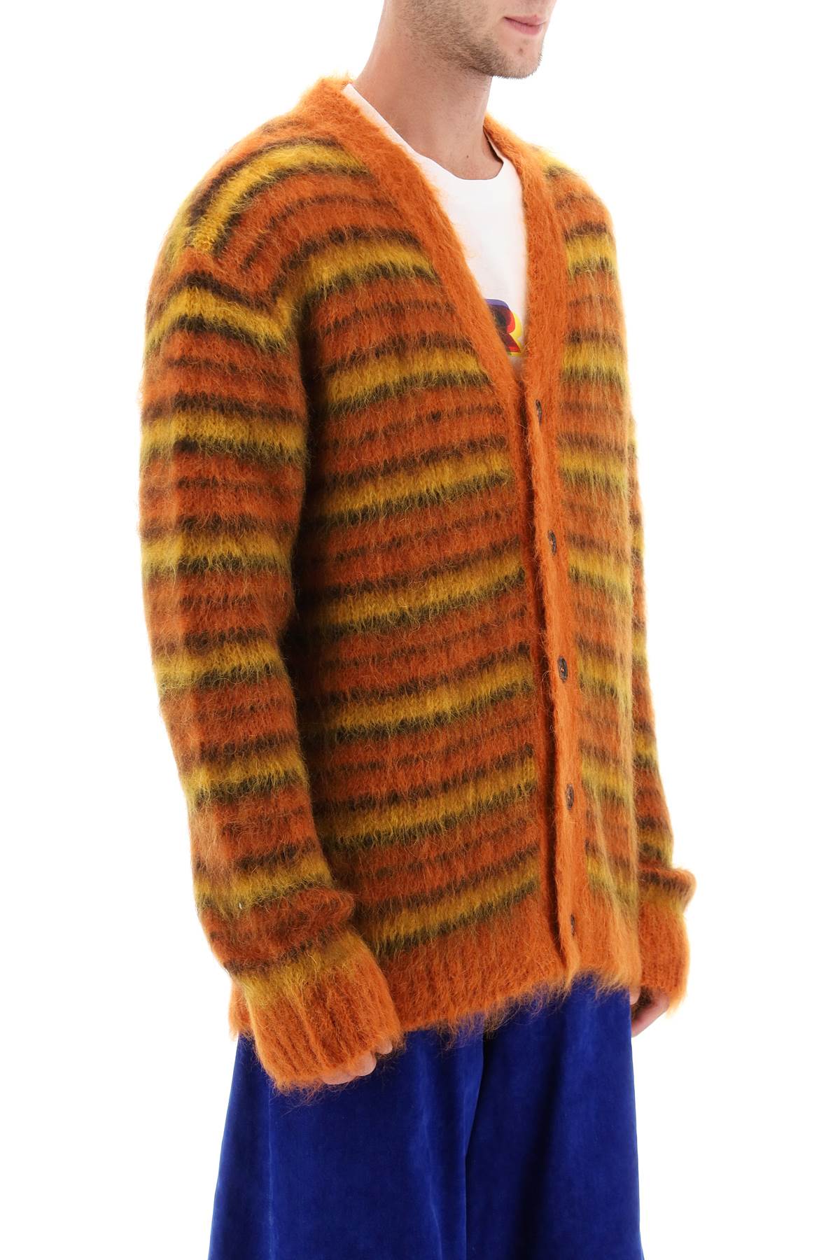 MARNI Striped Brushed Mohair Cardigan for Men