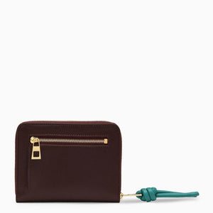 Burgundy Leather Compact Wallet with Emerald Knot Zip by LOEWE