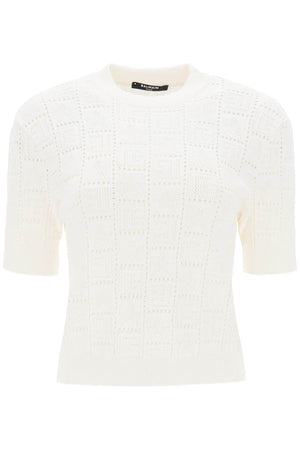 BALMAIN Monogram Knit Short-Sleeved Top with Stars for Women