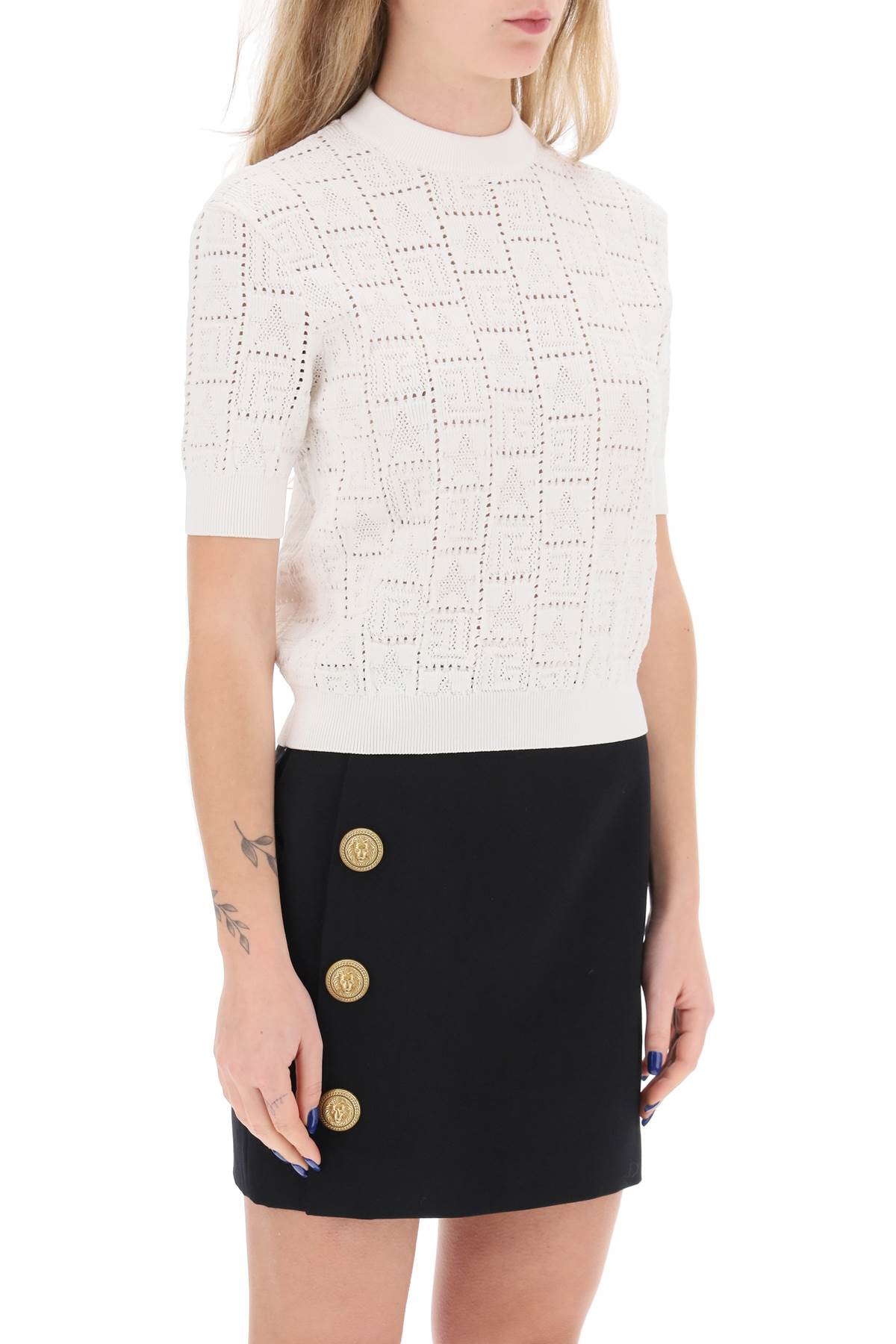 BALMAIN Monogram Knit Short-Sleeved Top with Stars for Women