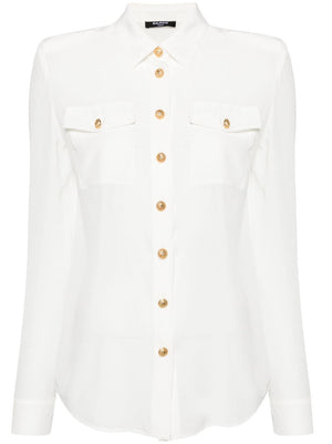 Elegant Semi-Sheer Silk Shirt for Women - White