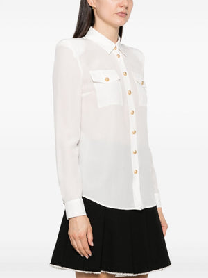 Elegant Semi-Sheer Silk Shirt for Women - White