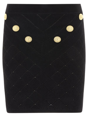 BALMAIN Black High Waist Knit Mini Skirt with Button Detailing