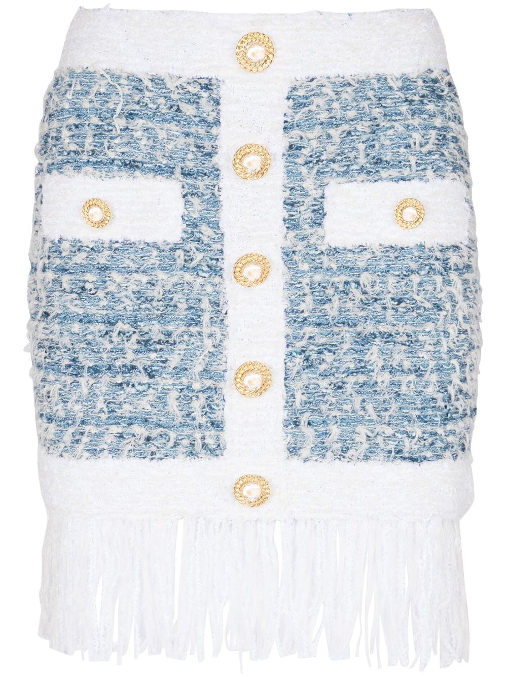 BALMAIN Stylish Blue and White Buttoned Skirt - SS24