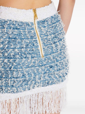 BALMAIN Stylish Blue and White Buttoned Skirt - SS24