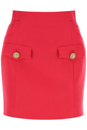 BALMAIN Fuchsia Mini Skirt with Gold Lion Button Accent