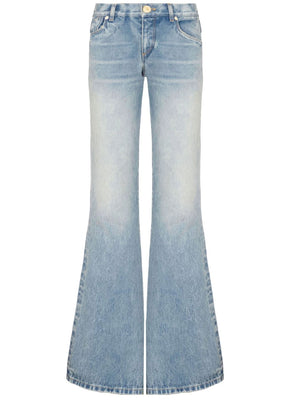 BALMAIN Blue Washed Cropped Denim Jeans - SS24 Collection