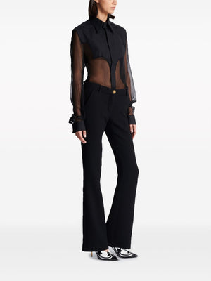 Chic & Timeless Flared Trousers in Luxurious Virgin Wool Crepe Texture