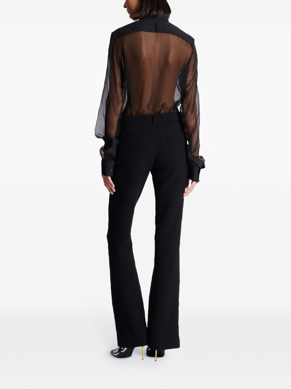 BALMAIN Chic & Timeless Black Flared Trousers in Luxurious Virgin Wool Crepe Texture