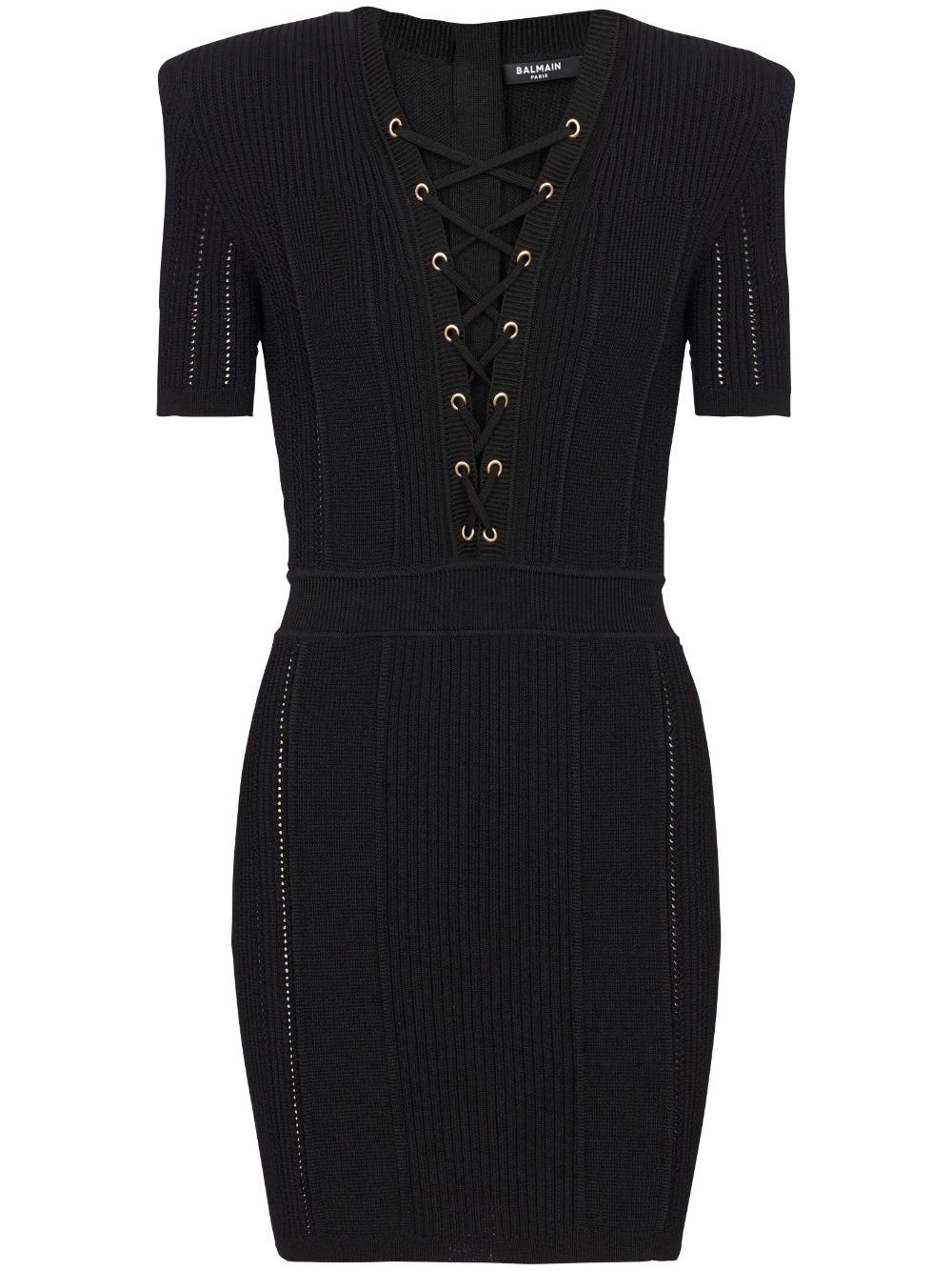 BALMAIN V-Neck Lace-Up Black Minidress for Women