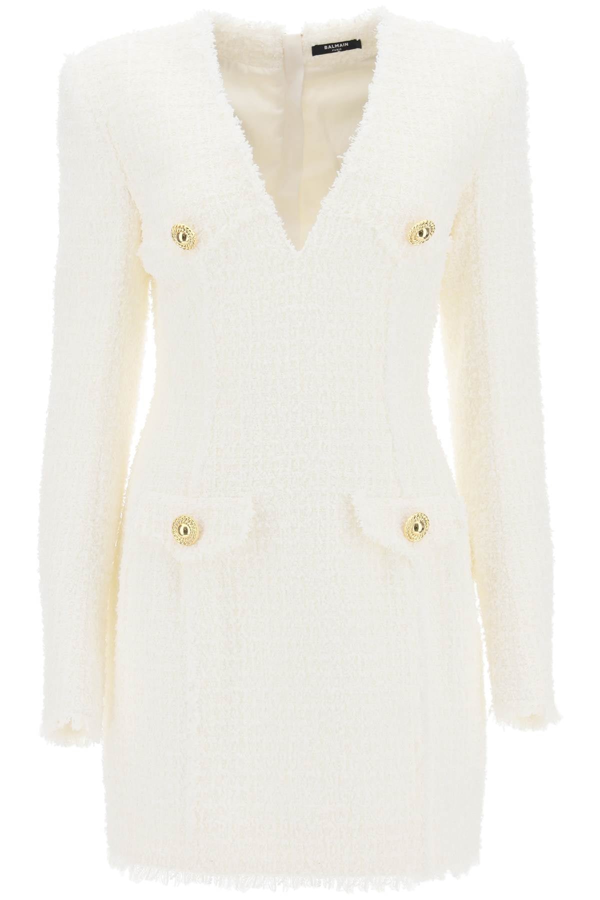 BALMAIN Elegant Tweed Mini Dress for Women in White - SS24 Collection