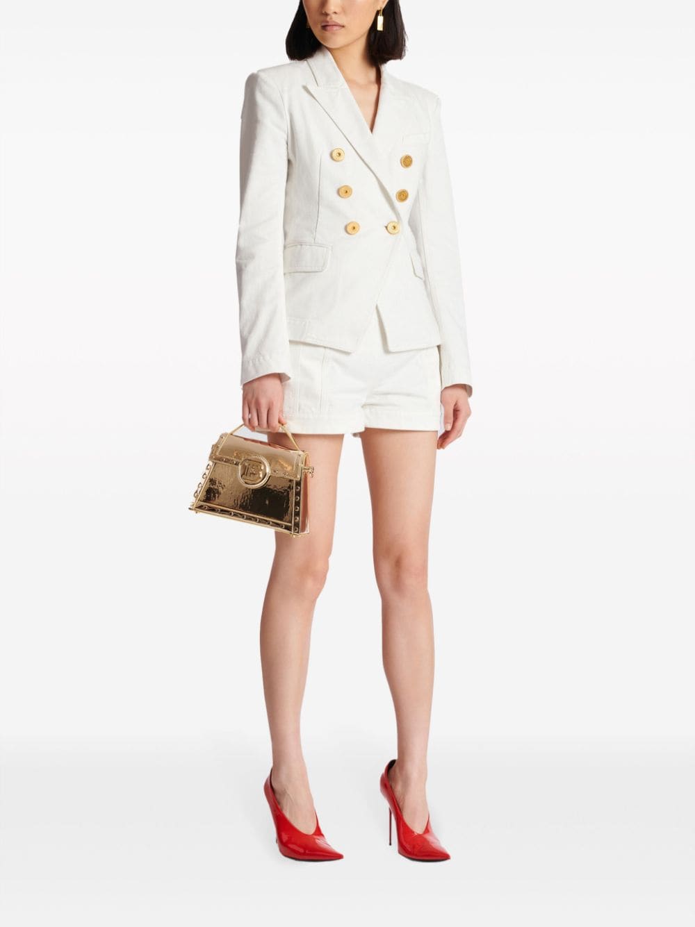 BALMAIN Classic 6-Button White Denim Jacket for Women