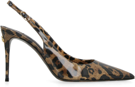 DOLCE & GABBANA Leather Pointy-Toe Slingbacks for Women - Leopard Print Adjustable Back Strap Stiletto Heels SS23