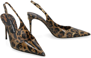 DOLCE & GABBANA Leather Pointy-Toe Slingbacks for Women - Leopard Print Adjustable Back Strap Stiletto Heels SS23