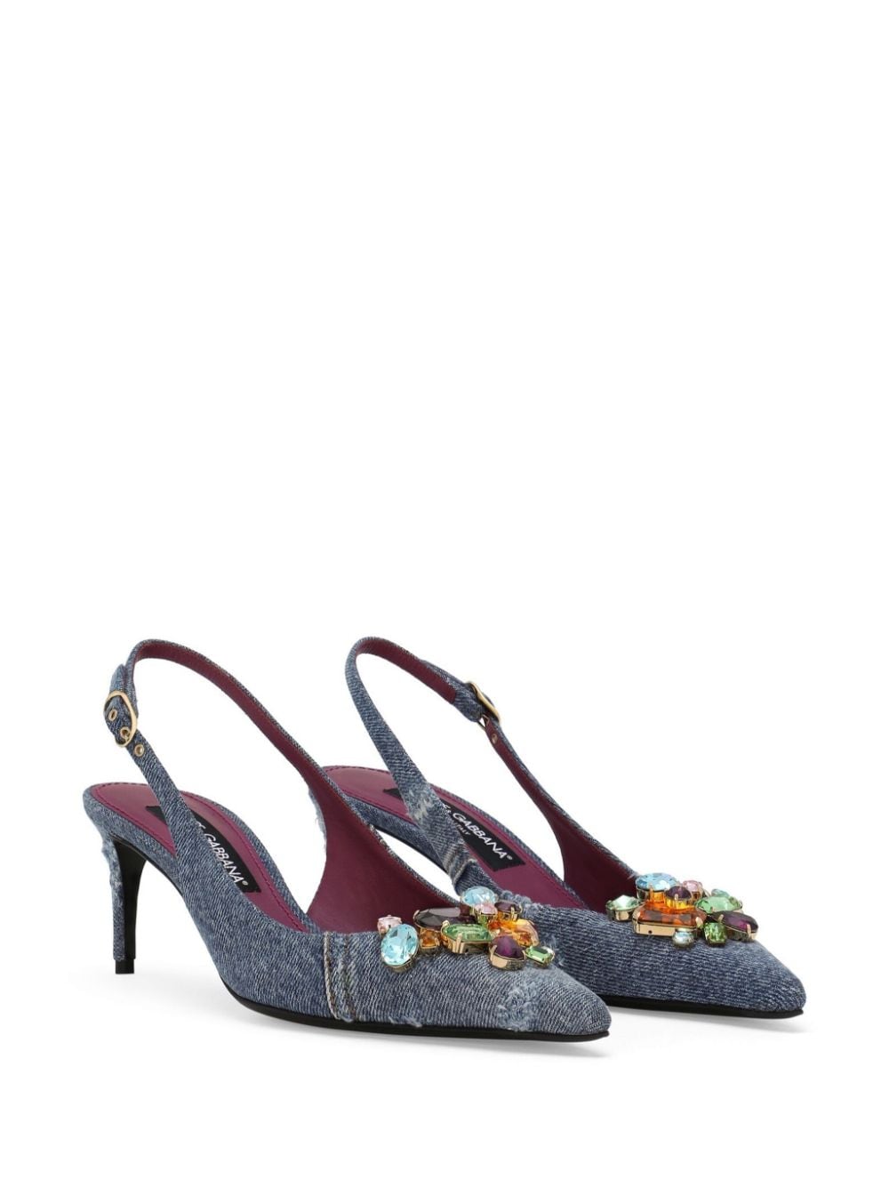 DOLCE & GABBANA Indigo Blue Crystal-Embellished Denim Slingback Pumps for Women