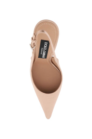 DOLCE & GABBANA Beige Satin Slingback Pumps with Metallic Effect Heel and Pointy Toe