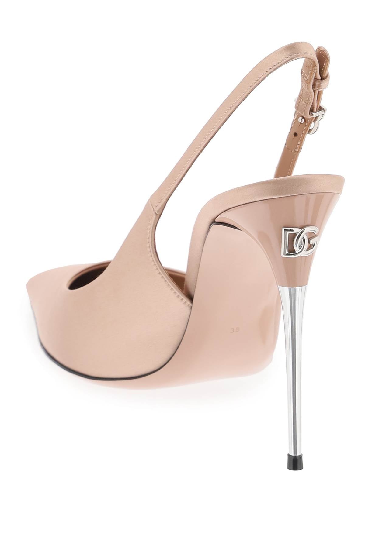 DOLCE & GABBANA Beige Satin Slingback with Logo