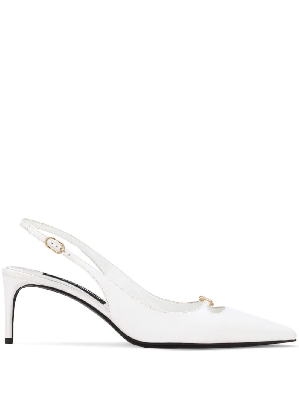 DOLCE & GABBANA Chic White Leather Slingback Pumps with Gold-Tone Accents