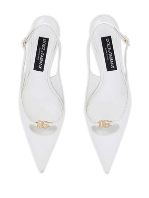 DOLCE & GABBANA Chic White Leather Slingback Pumps with Gold-Tone Accents