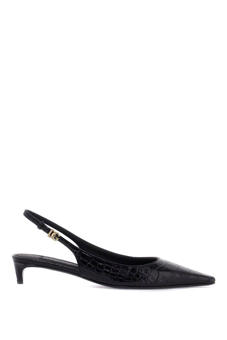 DOLCE & GABBANA Glossy Crocodile-Print Leather Slingback Pumps