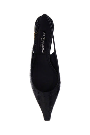 DOLCE & GABBANA Glossy Crocodile-Print Leather Slingback Pumps