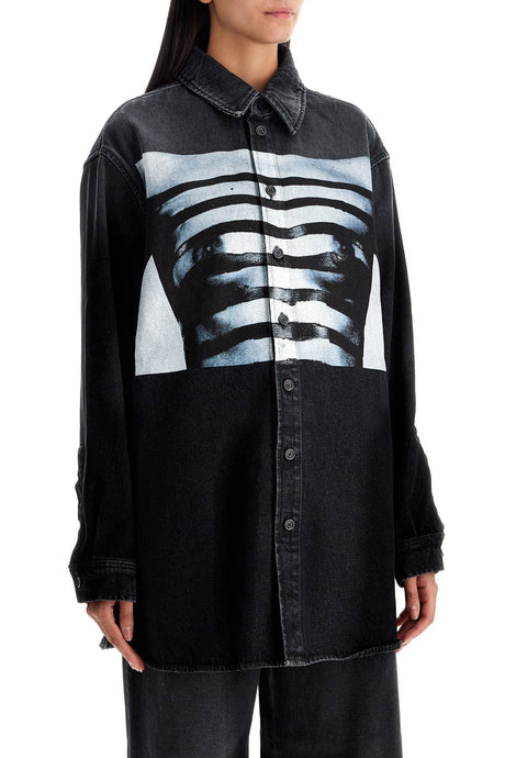 JEAN PAUL GAULTIER Oversized Denim Shirt with Classic Body Stripes - Size S