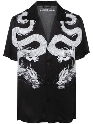 BALMAIN Dragon Print Short Sleeve Shirt for Men - Season SS24