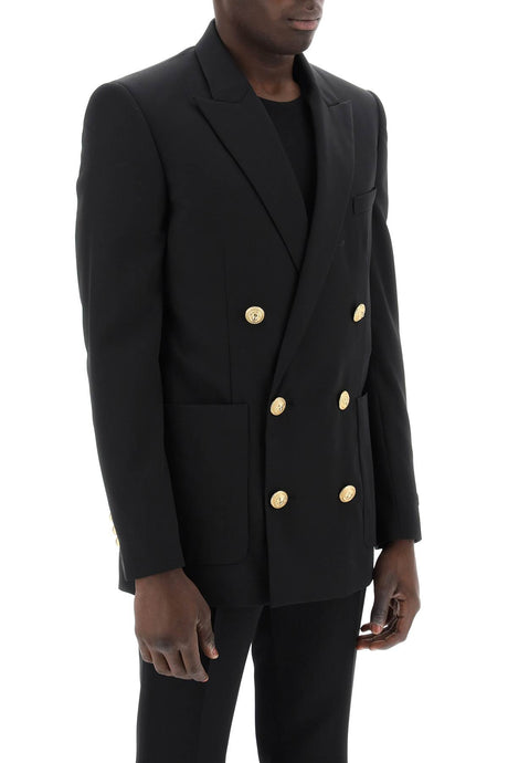 BALMAIN Double-Breasted Twill Blazer in Black