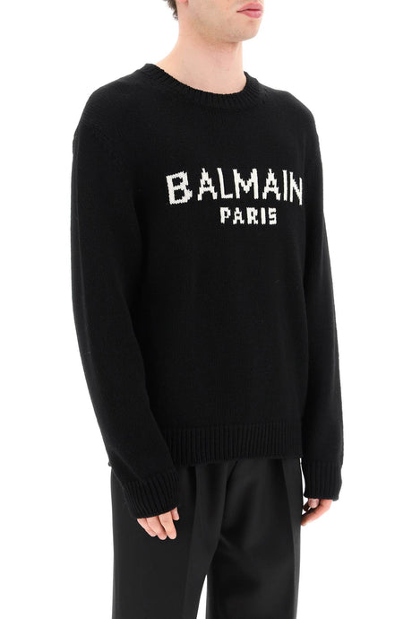 Áo len nam logo Jacquard đen BALMAIN mùa xuân hè 24