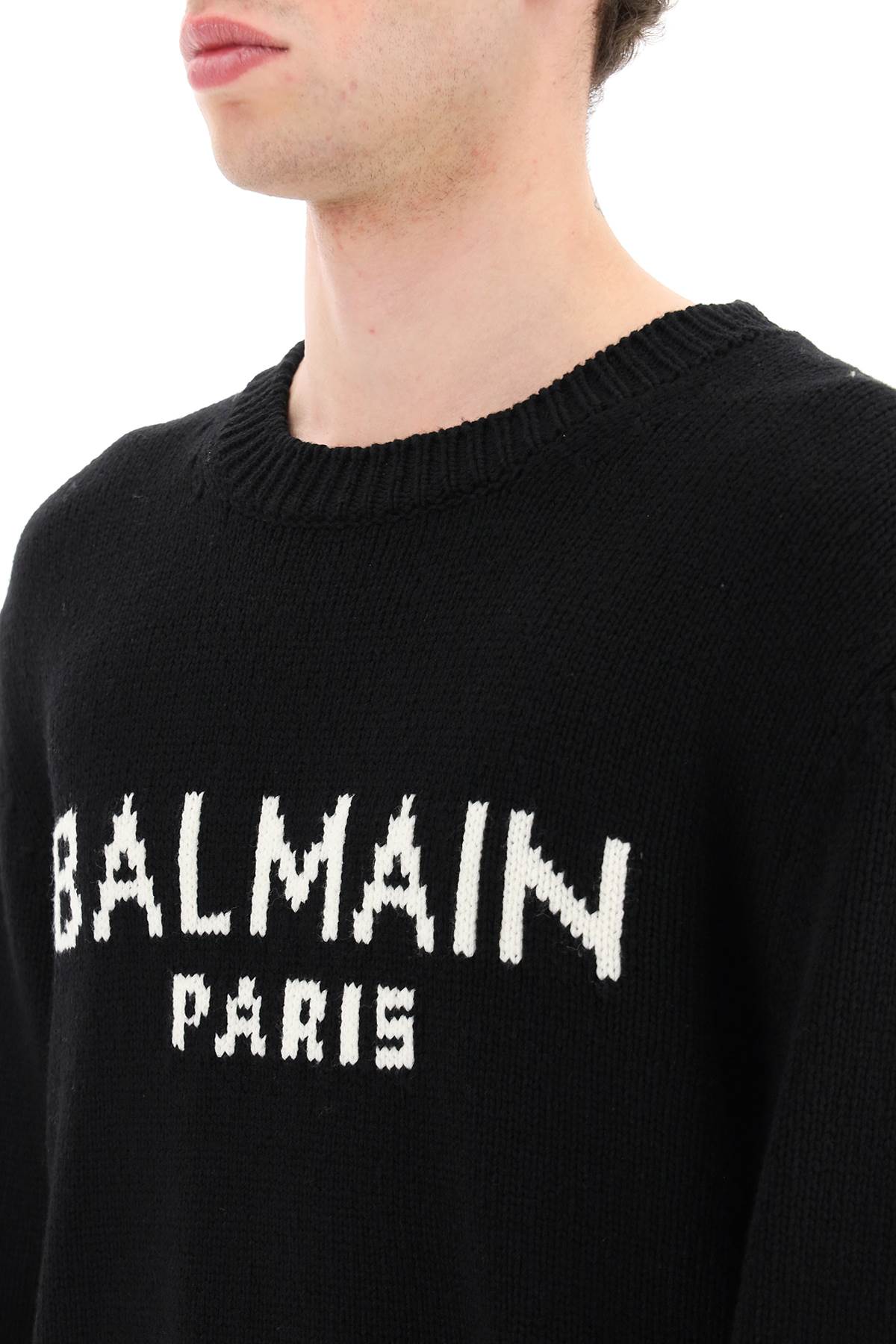 Áo len nam logo Jacquard đen BALMAIN mùa xuân hè 24