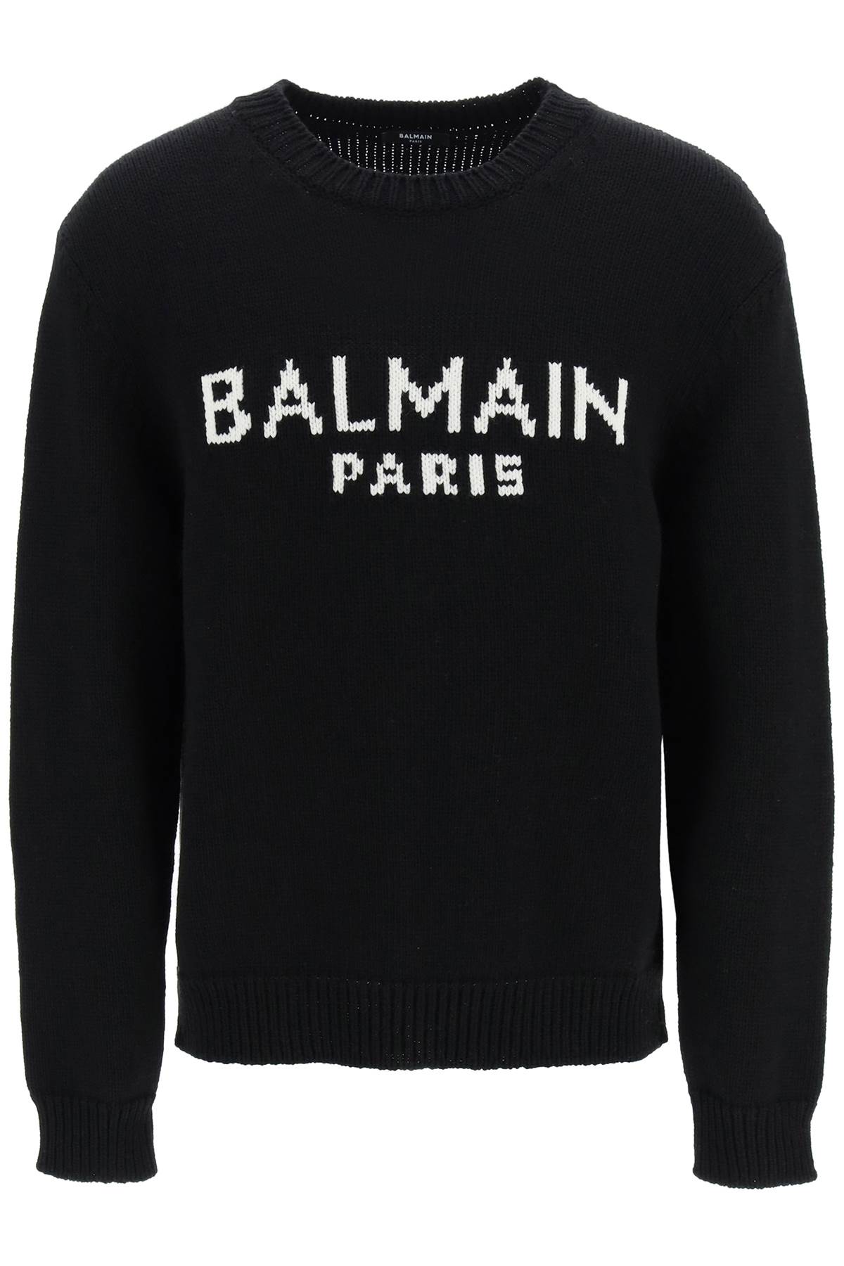 BALMAIN Men's Black Jacquard Logo Sweater for SS24