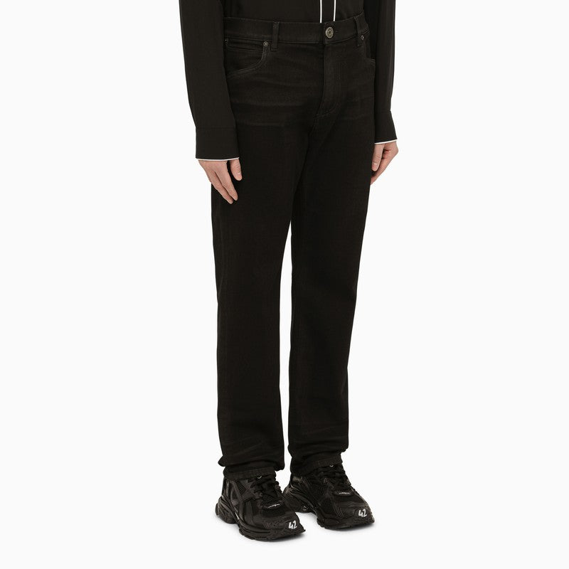 BALMAIN Black Regular Jeans with Embroidered for Men | SS24