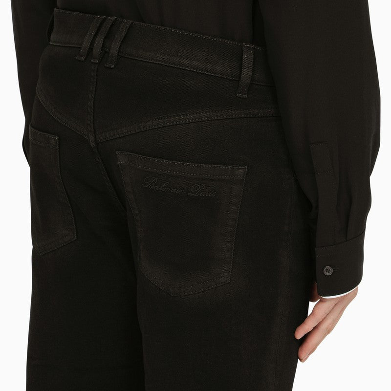 BALMAIN Black Regular Jeans with Embroidered for Men | SS24