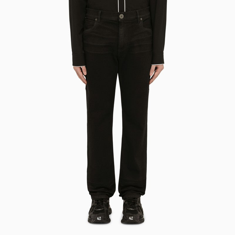 BALMAIN Black Regular Jeans with Embroidered for Men | SS24