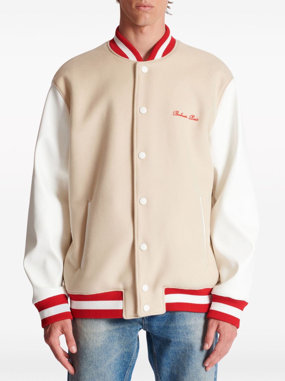 BALMAIN Classic Wool Varsity Jacket with Signature Embroidery for Men