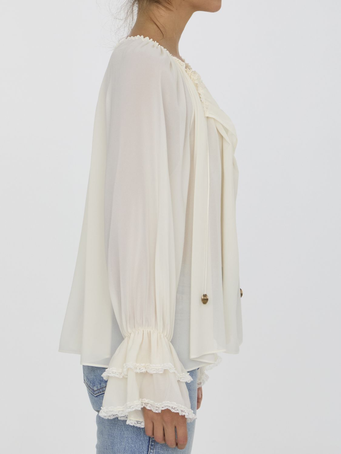 CHLOÉ Gathered Silk Top with V-Neckline for Women