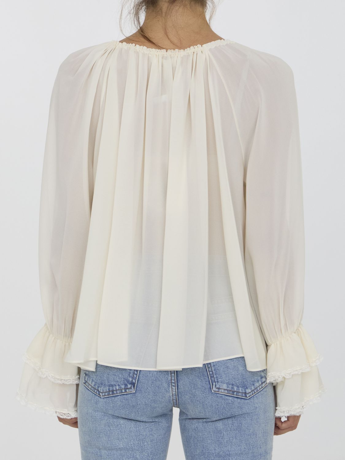 CHLOÉ Gathered Silk Top with V-Neckline for Women