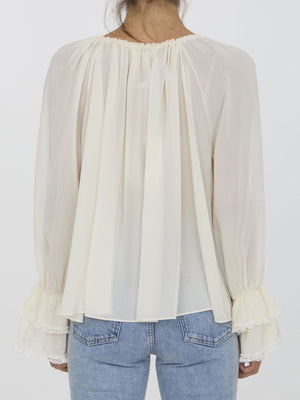 CHLOÉ Gathered Silk Top with V-Neckline for Women