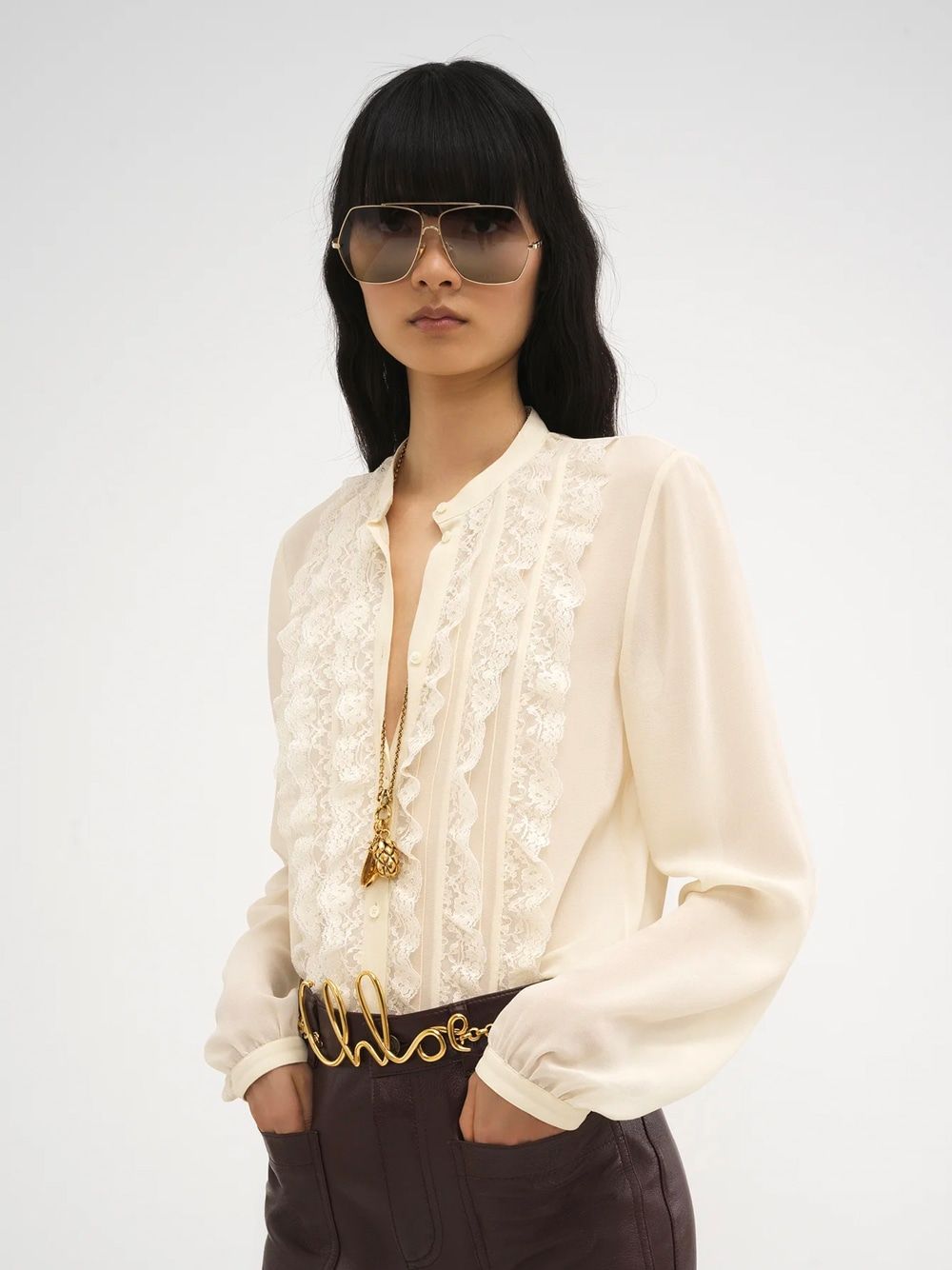 CHLOÉ Silk Blouse with Ruffles - Women’s Fashion