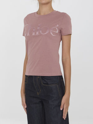 CHLOÉ Flocked Logo Fitted T-Shirt - Women's