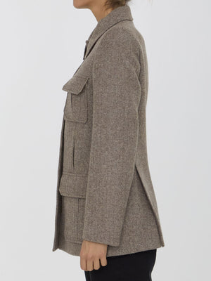 CHLOÉ Long Herringbone Wool Officer Jacket