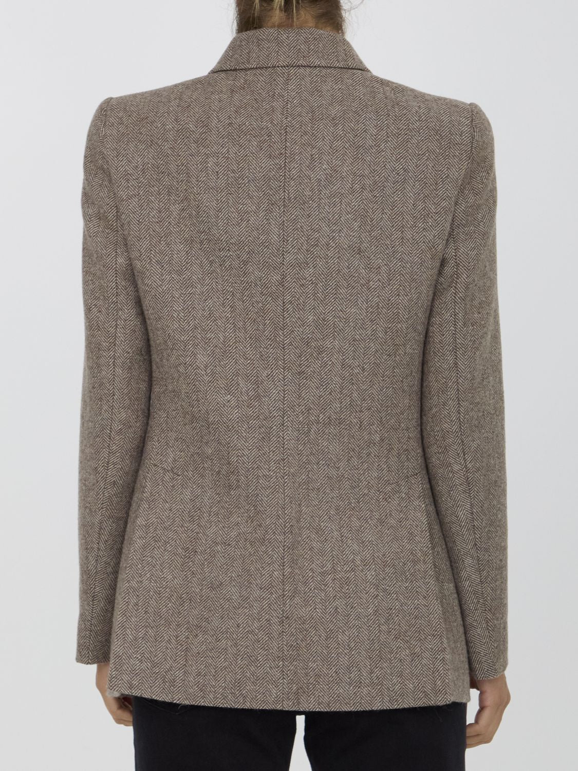 CHLOÉ Long Herringbone Wool Officer Jacket